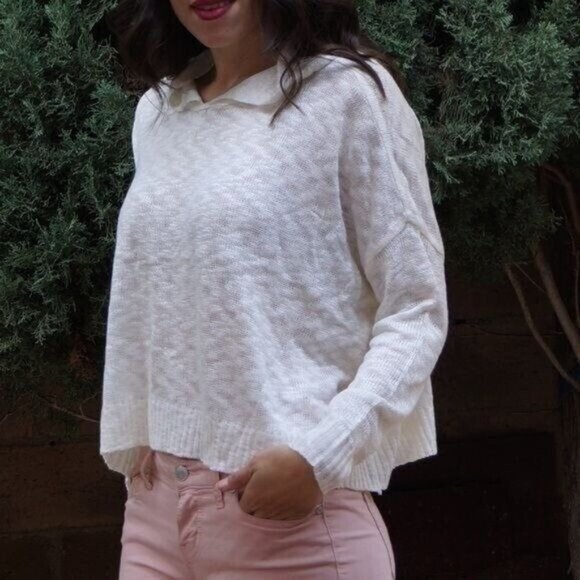 Cream Ivory Knit Hoodie Ft Dolman Sleeve Size S - Picture 4 of 10